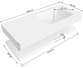 Zaro Alan badmeubel 110cm met planchet urban en vrijhangende wastafel cloud rechts zonder kraangat urban