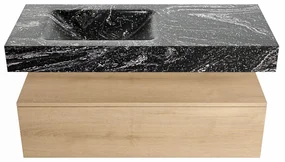 Mondiaz Alan DLux badmeubel 110cm washed oak 1 lade met wastafel lava links zonder kraangat
