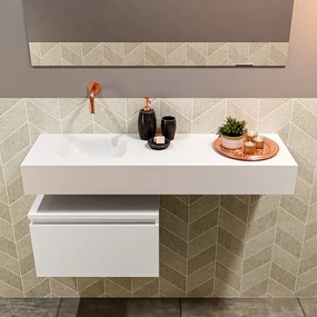 Mondiaz Andor toiletmeubel 50cm mat wit met witte wastafel 100cm links zonder kraangat