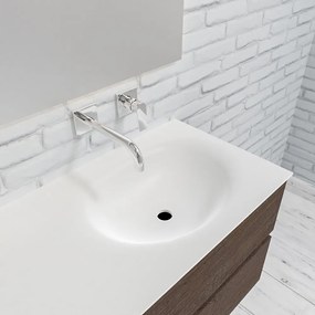 Zaro Sevilla Solid Surface badmeubel 120cm donker eiken zonder kraangat spoelbak rechts met 4 lades