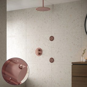 Saniclear Copper Curved inbouw regendouche 30cm met ronde massagejets en plafondarm geborsteld koper