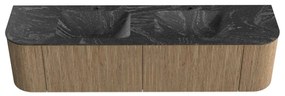 Mondiaz Kurve-dlux 180cm badmeubel ronding links/rechts dusk met 2 lades en deuren en wastafel leaf dubbel 2 kraangaten lava