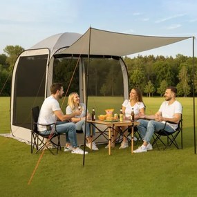 VEVOR Campingtent, 182,88 x 182,88 x 219,4 cm, pop-up tent met uitschuifbare luifel, draagbare partytent voor 4-6 personen, incl. draagtas en zijwanden, voor terras en buitenactiviteiten, beige