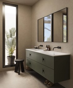 Muebles Avila badmeubel ribbelfront 160cm legergroen met dubbele wastafel zonder kraangaten