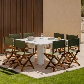 Set Van 150x150 Cm Vierkante Tafel Van Lissaboncement En 8 Ridley Houten Opvouwbare Tuinregisseursstoelen Groen – Intens Olijf - Sklum