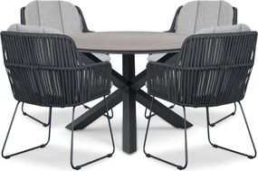 Tuinset Ronde Tuintafel 4 personen 120 cm Rope Grijs  Domani Furniture Trivento/Xento