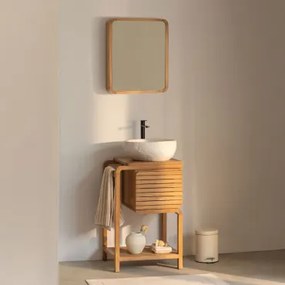 Bradley Teakhouten Badkamermeubelset Onregelmatige In Wit Cement ↔︎40 Cm Fedro & Rechthoekig Met Afgeronde Hoeken En Opbergruimte 45x60 - Sklum