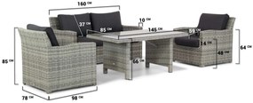 Stoel en Bank Loungeset 4 personen Wicker Grijs  Garden Collections Giardino/Napoli