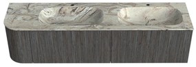 Mondiaz Kurve-dlux 175cm badmeubel ronding links shadow met 2 lades en 1 deur en wastafel stor small dubbel/rechts 2 kraangaten glace