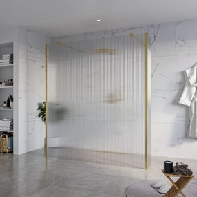 Fortifura Galeria Vrijstaande Inloopdouche - 180x200cm - Helder geribbeld - antikalk - 8mm veiligheidsglas - 2 zijwanden 40cm - wandsteunen en hoekprofielen - Geborsteld Messing PVD (Goud) SW927770 2x/SW797957/SW797948 2x/SW798731 2x