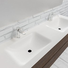 Zaro Valencia Solid Surface badmeubel 150cm donker eiken 2 kraangaten dubbele spoelbak met 2 lades