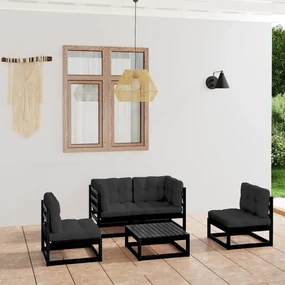 vidaXL 5-delige Loungeset met kussens massief grenenhout