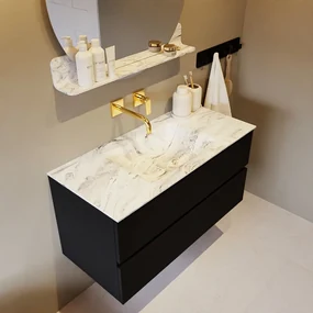 Mondiaz Vica DLux badmeubel 100cm urban 2 lades met wastafel glace midden zonder kraangat