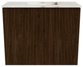 Mondiaz Joya DLux 50cm toiletmeubel walnut met wastafel faye midden zonder kraangat frappe