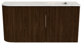 Mondiaz Joya DLux 80cm toiletmeubel ronding links walnut met wastafel faye rechts zonder kraangat ostra
