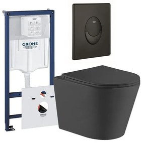 QeramiQ Dely Toiletset - Grohe inbouwreservoir - mat zwarte bedieningsplaat - ovaal toilet - zitting - mat zwart 0729205/SW1026253/SW656735/SW1000768