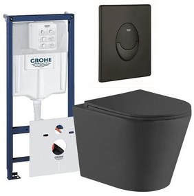 QeramiQ Dely Toiletset - Grohe inbouwreservoir - mat zwarte bedieningsplaat - ovaal toilet - zitting - mat zwart 0729205/sw543433/sw656735/