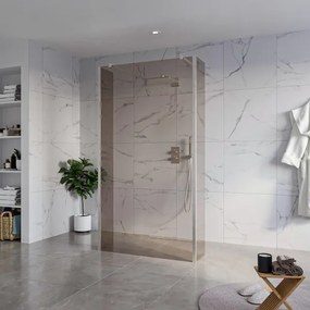 Fortifura Galeria Vrijstaande Inloopdouche - 110x200cm - Rookglas - antikalk - 8mm veiligheidsglas - 2 zijwanden 40cm - wandsteunen en hoekprofielen - Geborsteld RVS PVD (RVS) SW927769 2x/SW915252/SW797934 2x/SW798730 2x