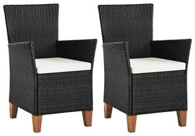 vidaXL Tuinstoelen 2 st met kussens poly rattan zwart
