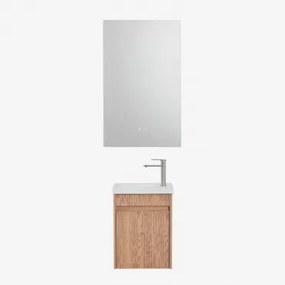 Narek Zwevend Houten Badkamermeubelset Met Geïntegreerde Wastafel Ash Brown & Rectangular Led And Antifog 55x90 Cm Riben & Geborsteld Grijs ?20 -