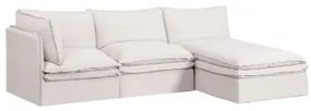 Grace Linnen En Katoenen 3-delige Chaise Longue Modulaire Bank Stof Gebroken Wit - Sklum
