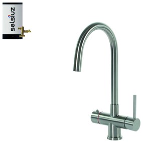 Selsiuz Inox kokend water kraan met combi extra boiler en C-uitloopkraan inox