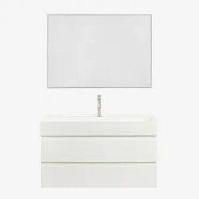 Badkamermeubelset Van Hout En Essenhoutfineer Met Geïntegreerde Wastafel Ona Wit & Rechthoekige Led En Anticondens 100x70 Cm Tamsin & - Sklum