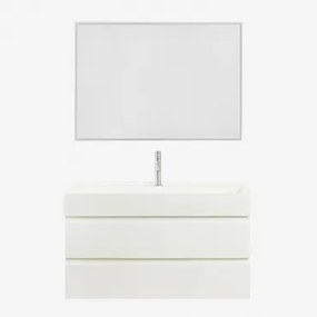 Ona Zwevend Badkamermeubelset Van Hout En Essenfineer Met Geïntegreerde Wastafel Wit & Rechthoekige Led En Anticondens 100x70 Cm Riben & Geborsteld Gr