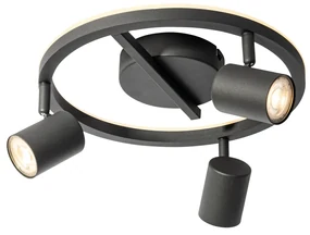 LED PlafondSpot / Opbouwspot / Plafondspot zwart GU10 50mm 3-lichts rond incl. backlight - Back Up Modern GU10 Binnenverlichting Lamp