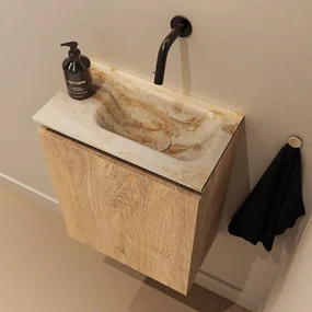 Mondiaz Ture DLux toiletmeubel 40cm washed oak met wastafel frappe rechts zonder kraangat