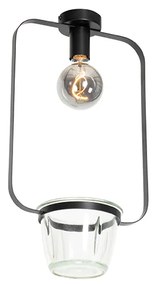 Moderne plafondlamp zwart met glas rechthoekig - Roslini