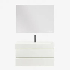 Ona Zwevend Badkamermeubelset Van Hout En Essenfineer Met Geïntegreerde Wastafel Wit & Rectangular Led And Antifog 120x90 Cm Riben & Mat - Sklum