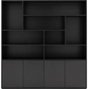 Goossens Basic Buffetkast Madrid, 4 dichte deuren 8 open vakken, zwart melamine, 184 x 191 x 45 cm, elegant chic