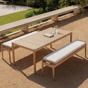 Rechthoekige Tafelset 180x90 Cm En 2 Tuinbanken Van Acaciahout En Gevlochten Touw Karvia Lichte Acaciekleur & Stof Wit - Sklum
