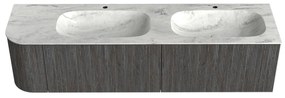Mondiaz Kurve-dlux 175cm badmeubel ronding links shadow met 2 lades en 1 deur en wastafel stor small dubbel/rechts 2 kraangaten opalo
