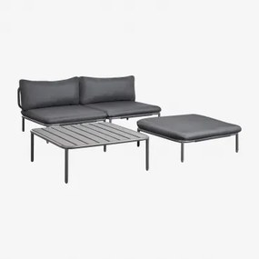 Tuinset Met 2-delige Modulaire Bank, Poef En Salontafel Roubly Grijs – Grafiet - Sklum