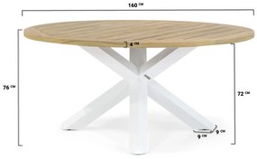 Tuinset Ronde Tuintafel 160 cm Aluminium/teak Wit 6 personen Lifestyle Garden Furniture Brandon/Wellington