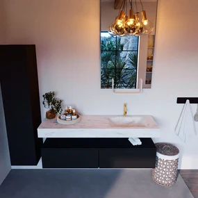 Mondiaz Alan DLux badmeubel 150cm urban 2 lades met wastafel opalo rechts 1 kraangat