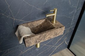 Saniclear Dark Emperador fonteinset met rechte kraan in geborsteld messing