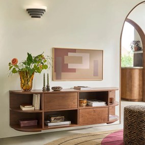 Hangend hifi-TV-meubel in notenhoutfineer, 2 deuren, 6 nissen, L160 cm, MADDY