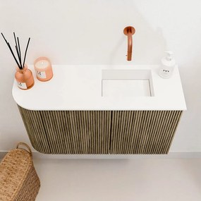 Mondiaz Joya 70cm toiletmeubel ronding links dusk met wastafel faye rechts zonder kraangat talc
