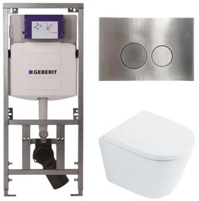 QeramiQ Dely Toiletset - 36.3x51.7cm - diepspoel - rimless - Geberit UP320 Burda inbouwreservoir - softclose toilet zitting 35 mm - steel bedieningsplaat - ronde knoppen - wit glans SW1026255 / SW1159505/0701131/SW706194