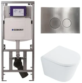 QeramiQ Dely Toiletset - 36.3x51.7cm - diepspoel - rimless - Geberit UP320 Burda inbouwreservoir - softclose toilet zitting 35 mm - steel bedieningsplaat - ronde knoppen - wit glans SW1026255 / SW1159505/0701131/SW706194