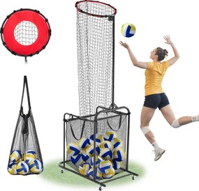 VEVOR Volleybal Trainingsnet, in hoek en hoogte verstelbare volleybaltrainer, draagbaar oefennet met karretje, wielen en draagtas, professionele serveer- en smashtraining