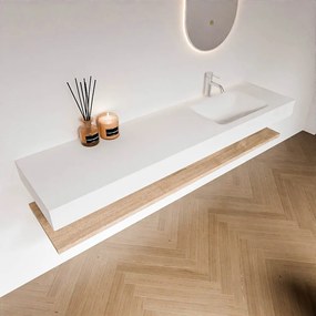 Zaro Alan badmeubel 180cm met planchet washed oak en vrijhangende wastafel cloud rechts 1 kraangat talc