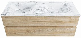 Mondiaz Vica DLux badmeubel 130cm washed oak 2 lades met wastafel glace dubbel 2 kraangaten