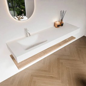 Zaro Alan badmeubel 160cm met planchet washed oak en vrijhangende wastafel cloud links 1 kraangat talc