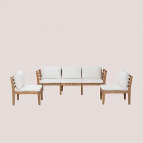 Tuinset Met Modulaire 3-zitsbank Met Armleuningen En 2 Stoelen Van Acaciahout Filips Gardenia Wit - Sklum