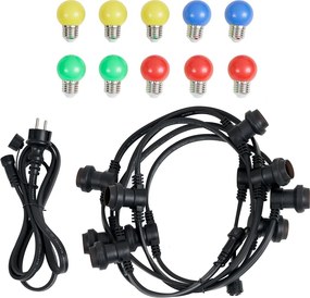 Lichtsnoer zwart koppelbaar met stekker 6m incl. E27 multicolor 10-lichts IP64 - Lubber