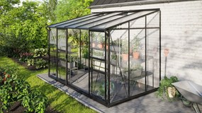 Vitavia Ida muurserre 6,5m² met veiligheidsglas - Zwart - Met dubbele schuifdeur (B120 cm) en fundering